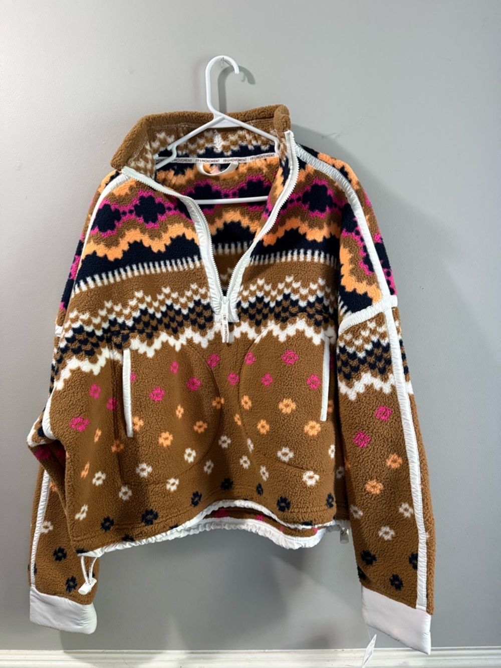 FP Movement by Free People Tan Multicolor Patterned Half-Zip Fleece Pullover
